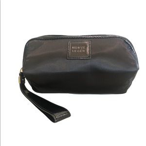 Herve Léger Black satin and patent wristlet